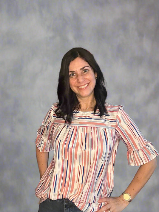 Multicolor splash stripe half sleeve blouse