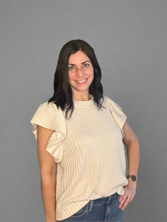 Flutter sleeve, textured, knit top