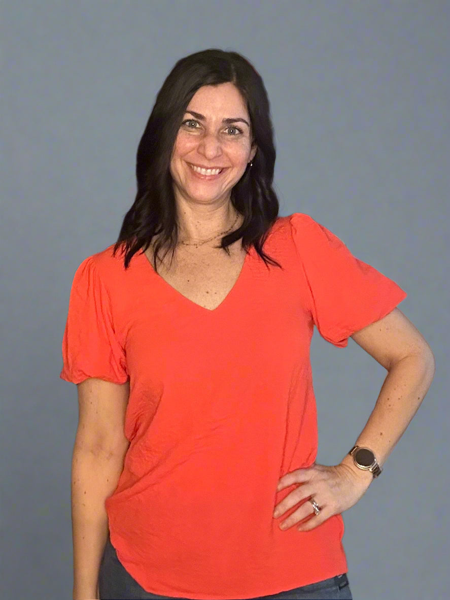 Airflow bubble sleeve top - bright coral