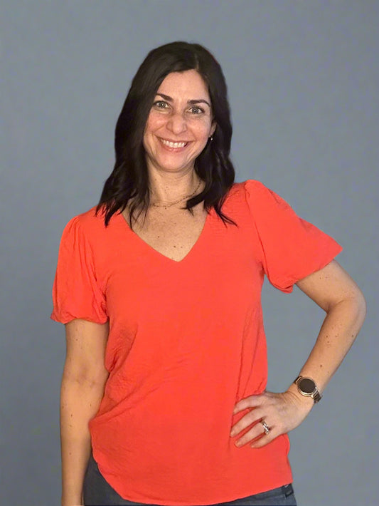 Airflow bubble sleeve top - bright coral