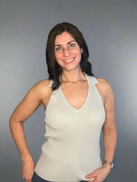 Collared halter top - sage