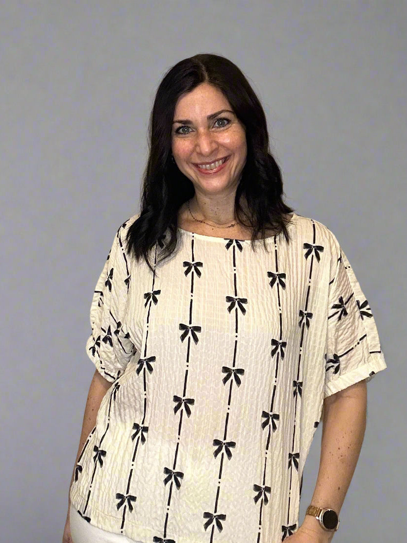 Bow print short sleeve top